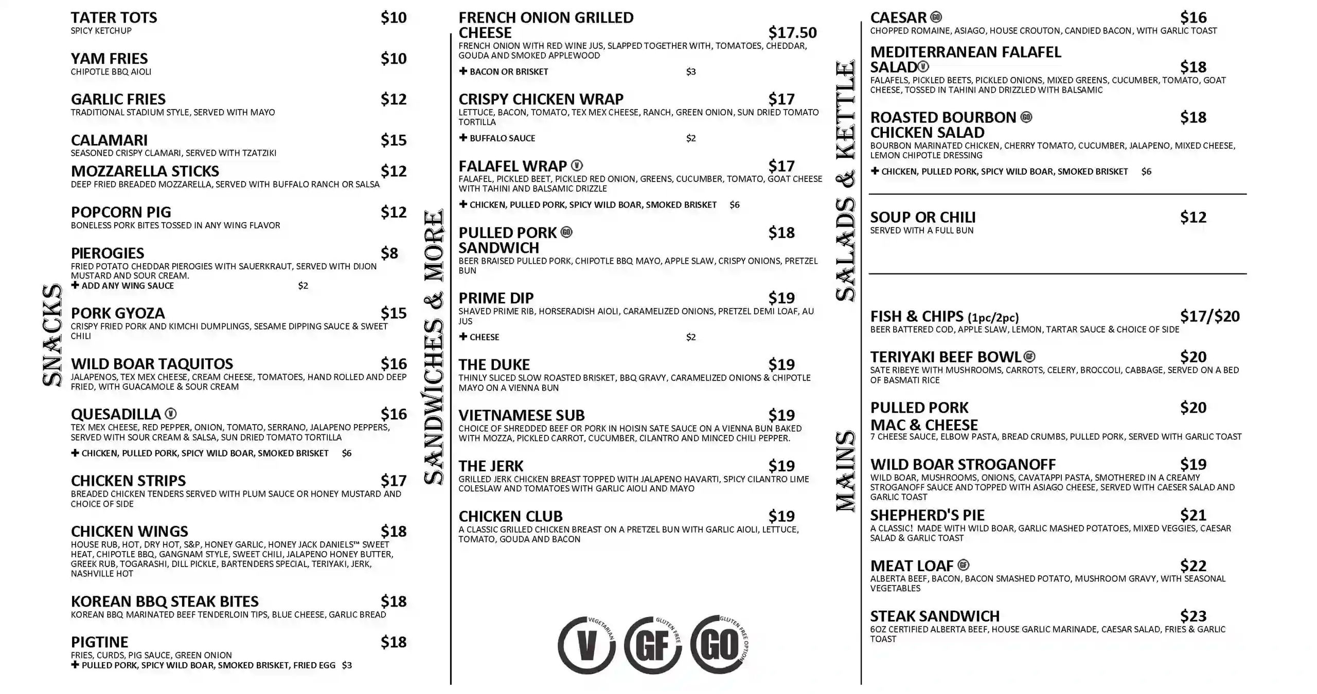 Pig & Duke Food Menu Page 2